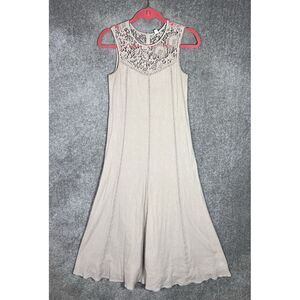 Garnet Hill Gauze Crinkle Maxi Dress Womens Size 00 Tan Floral Crochet Flared‎